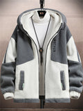 Casual Color Block Men's Winter Warm Fleece Lined Hooded Jacket