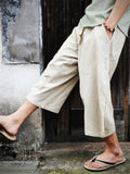 Men's Casual Comfy Drawstring Cotton Linen Cropped Pants