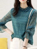 Women's O-Neck Lightweight Polka Dots Chiffon Shirt