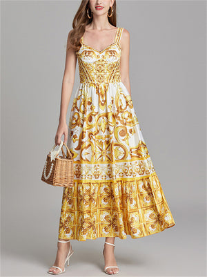 Women's Summer Boho Style Print Strappy Maxi Dress