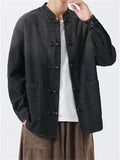 Chinese Style Retro Loose Frog Button Denim Jacket for Men