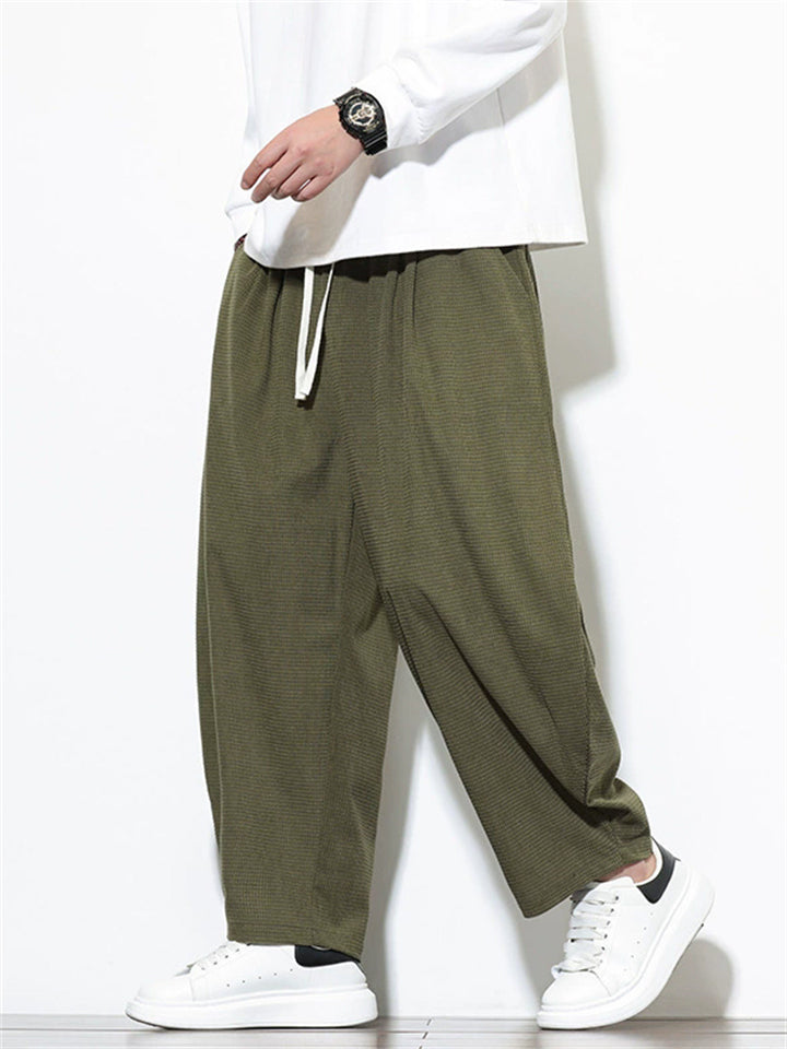 Men's Casual Drawstring Wide Leg Waffle Corduroy Pants