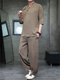 Men's Summer Casual Solid Color Half Sleeve Tang Suit Outfits