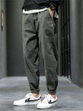 Men's Cotton Drawstring Casual Loose Fit Tapered Leg Cargo Pants