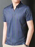 Summer Men's Stripe Short Sleeve Lapel Polo Shirts