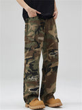 Men Distressed Camo Cargo Reguar Fit Streetwear Pants