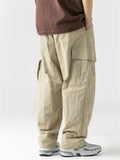 Korean Style Casual Outdoor Solid Color Wide Leg Cargo Pants for Men