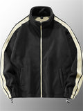 Men's Winter Fleece Lined Striped Stand Collar Tracksuit Set