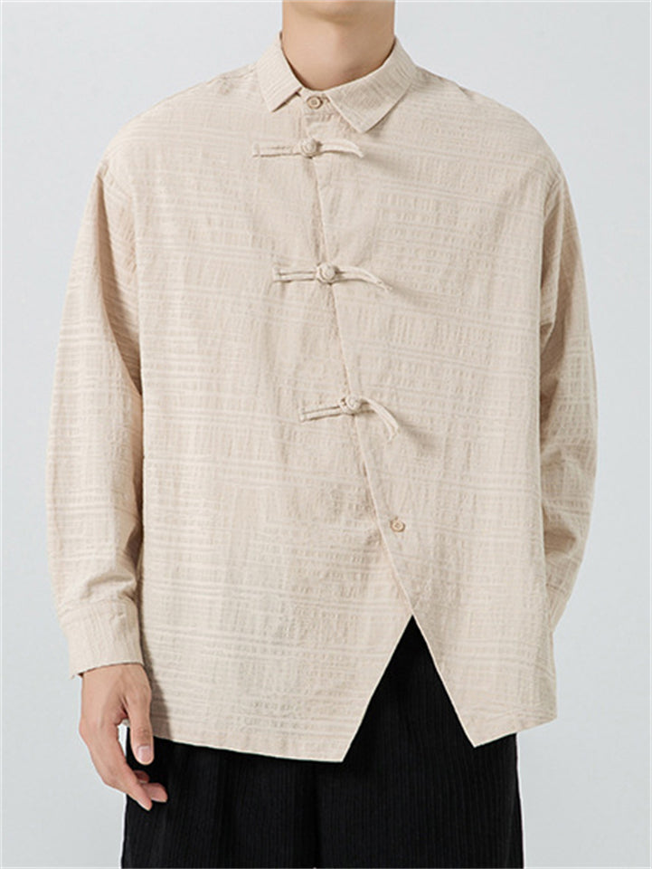 Men's Chinese Style Solid Color Frog Button Lapel Shirts