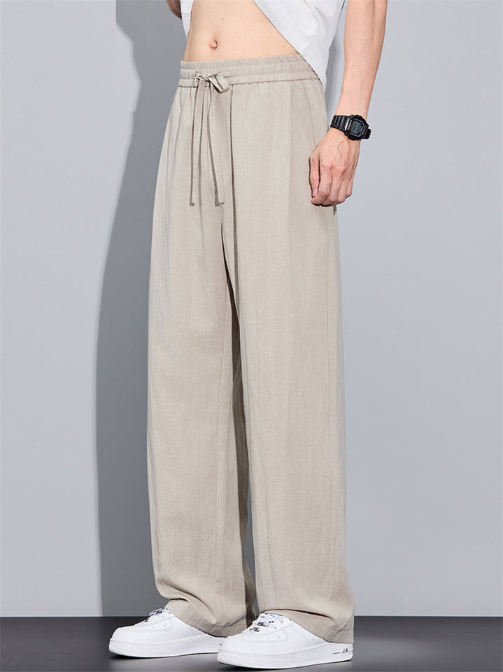 Mens Drawstring Loose Wide Leg Lyocell Summer Pants