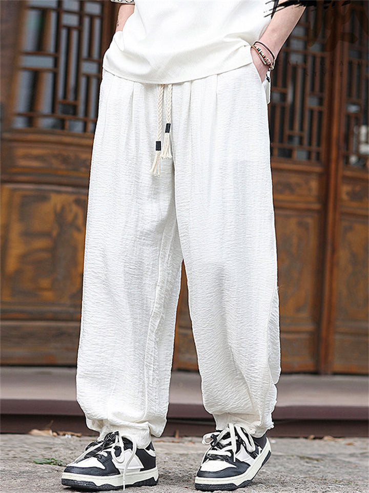 Men's Chinese Style Summer Textured Drawstring Harem Jogger Pants