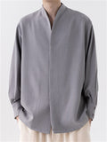 Men's Chinese Zen Style V Neck Long Sleeve Casual Loose Fit Shirts