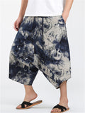 Men's Chinese Style Retro Print Drop Crotch Harem Capri Pants