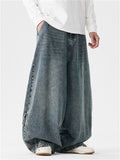 Men's Distressed Straight Wide Leg Denim Jeans