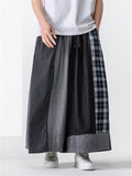 Men's Casual Plaid Stripe Patchwork Wide Leg Cropped Pants