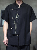 Men's Summer Chinese Style Bamboo Embroidery Mandarin Collar Shirts