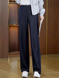 Women's High Waist Drawstring Lightweight Tencel Wide Leg Jeans