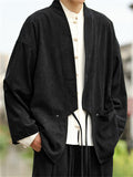 Men's Autumn Solid Color Corduroy Zen Style Lace Up Cardigan Jackets