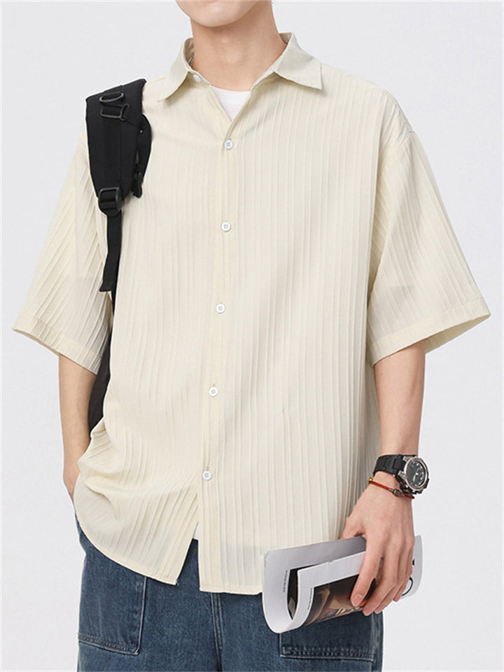 Men's Simple Solid Color Texture Short Sleeve Shirts