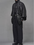Retro Black Zen Style Print Faux Suede 3/4 Sleeve Cardigan for Men
