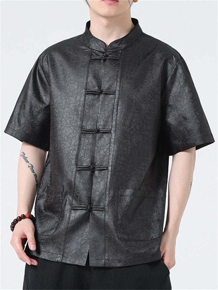 Chinese Style Texture Pattern Stand Collar Tang Suit Shirt