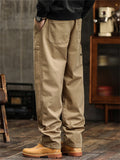 Men Vintage Cotton Drawstring Loose Fit Straight Leg Cargo Pants