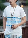 Men's Summer Blue Tie-dye V Neck Short Sleeve T Shirt