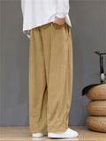 ‌Men's Casual Drawstring Loose Fit Corduroy Straight Leg Pants