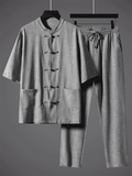 Men's Traditional Chinese Tang Suit 2-Piece Linen Set