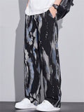Men Abstract Marble Print Wide Leg Baggy Streetwear Pants