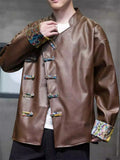 Chinese Style Patchwork Slant Placket PU Tang Suit Jacket for Men