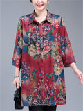 Plus Size Summer Floral Print  3/4 Sleeve Shirt for Women