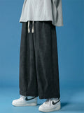 Men's Simple Chinese Style Solid Color Corduroy Straight Wide-leg Pants