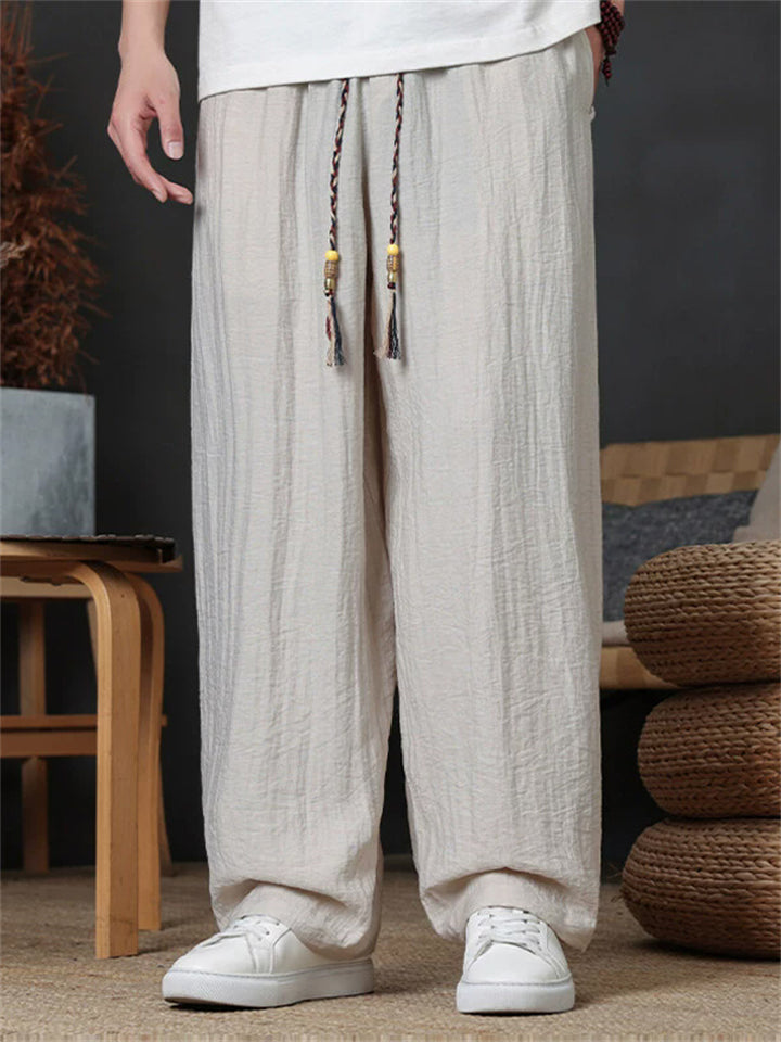 Men's Casual Loose Fit Pants with Tassels Summer Breathable Comfortable
