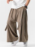 Men's Retro Cotton Linen Stripe Wide Leg Straight Pants