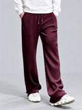 Men Jacquard Striped Pants Drawstring Elastic Waist Loose Fit Trousers
