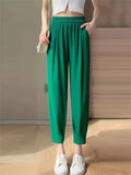 Women's Casual Ick Silk High Waisted Cropped Pants