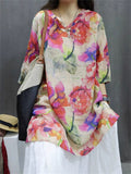 Women's Summer Elegant Retro Floral Printed V Neck Shirts