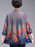 Women's Plus Size Casual Summer Flowers Print  3/4 Sleeve Shirt