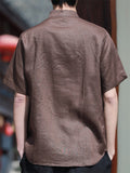 Men's Summer Linen Button Up Stand Collar Tang Suit Shirts