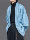 Retro Blue Zen Style Print Faux Suede 3/4 Sleeve Cardigan for Men