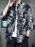 Men's Summer Trendy Chinese Style Printed Button Up TangSuit Shirt