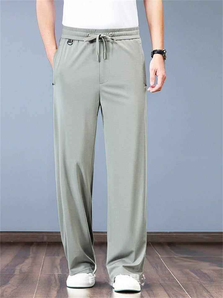 Men's Ice Silk Drawstring Quick Dry Breathable Straight Leg Casual Pants