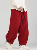 Men's Autumn Chinese Style Embroidered Corduroy Drawstring Wide Leg Pants