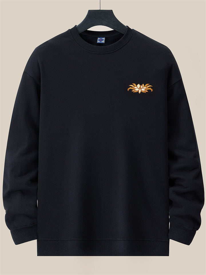 Men's Autumn Cotton Round Neck Phoenix Graphic Embroidered Sweatshirts