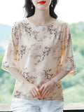 Comfy Elegant Summer Light Colored Flower Print Half Sleeve Shirt For Women