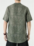 Men's Summer Casual Solid Color Ramie Frog Button Shirts