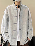 Men's Contrast Color Frog Button Stand Collar Sweatshirt Jacket