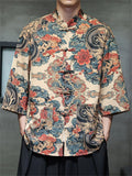 Men's Summer Casual Chinese Style Printed Half Sleeve TangSuit Shirt
