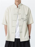 Men's Summer Leaves Embroidery Stand Collar Tang Suit Shirts